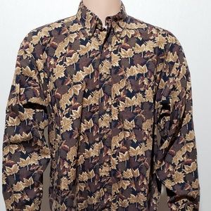 R & R CASUALS OAK LEAF BUTTON DOWN SHIRT LARGE